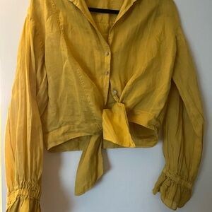 Zara Yellow Tie-Front Button-Down Top